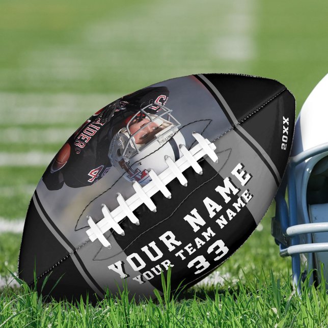 Balón De Fútbol Americano Black Gray Player Name Number Team Photo (Subido por el creador)