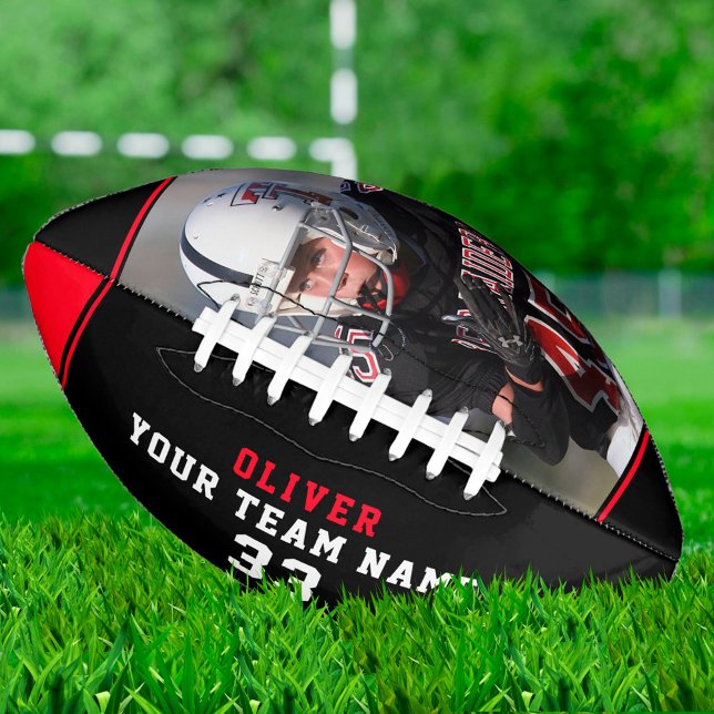 Balón De Fútbol Americano Black Red Name Number Team Photo (Subido por el creador)