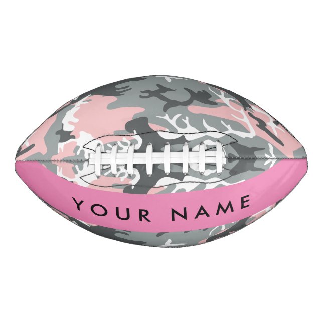 Balón De Fútbol Americano Camuflaje rosa y gris Tu nombre Personaliza (Anverso)
