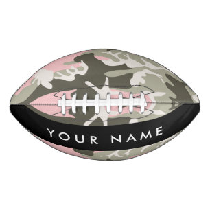 Balón De Fútbol Americano Camuflaje rosa y verde Tu nombre Personaliza