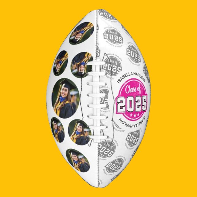 Balón De Fútbol Americano Clase de 2025 Foto de graduado rosado (Subido por el creador)