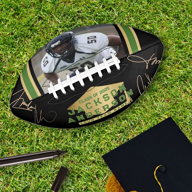 Balón De Fútbol Americano Clase de 2025 Fotografo automático Keepsake Black  (Class of 2025 Photo Autograph Keepsake Black Gold Football)