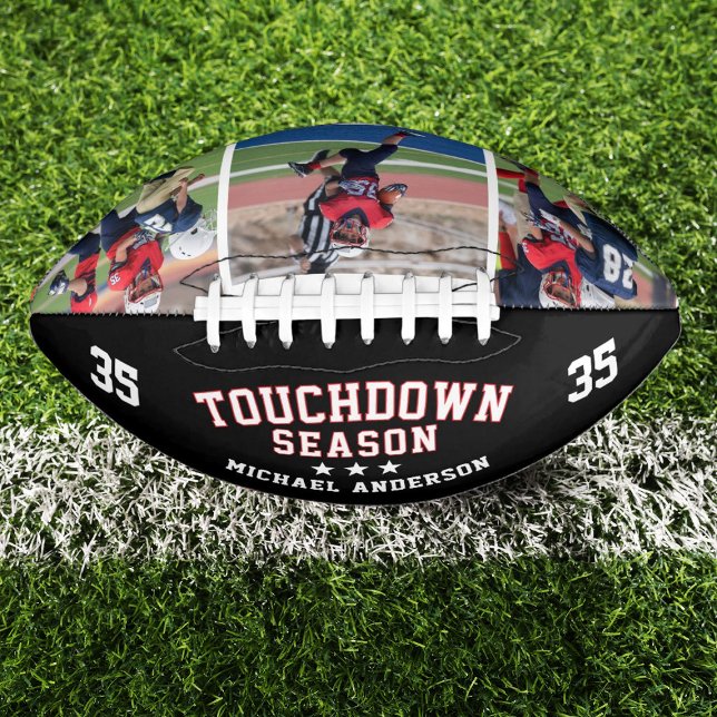 Balón De Fútbol Americano Collage de fotos de retoque de fútbol personalizad (Personalize this football as a keepsake gift for a football player. Add their name and player number)