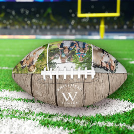 Balón De Fútbol Americano Collage de fotos Rústico Monograma Ligero de Mader