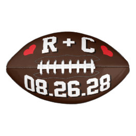 Balón De Fútbol Americano CORAZONES BROWN BLANCO & ROJO Iniciales de boda y