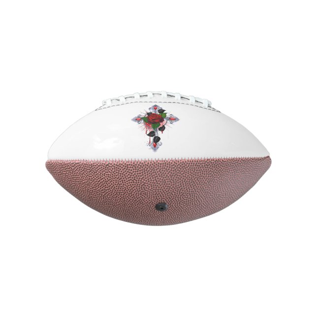 Balón De Fútbol Americano Cruz de Plata con una Rosa Roja (Girado 270)