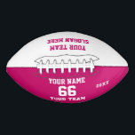Balón De Fútbol Americano Custom white pink Football with Name, Number, Team<br><div class="desc">Create your own custom white fuchsia pink women Football with Name, Number, Team Name, Slogan and Year. Personalize this simple classic football template with your custom message, name, team name and year. Easily personalize it for a cool sport keepsake. Create your unique personalized gift for coach, girl's birthday, football player,...</div>