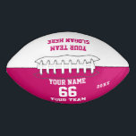 Balón De Fútbol Americano Custom white pink Football with Name, Number, Team<br><div class="desc">Create your own custom white fuchsia pink women Football with Name, Number, Team Name, Slogan and Year. Personalize this simple classic football template with your custom message, name, team name and year. Easily personalize it for a cool sport keepsake. Create your unique personalized gift for coach, girl's birthday, football player,...</div>