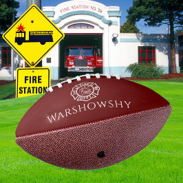 Balón De Fútbol Americano Emblema De Fuego Personalizado En Rojo Y Blanco