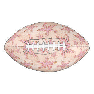 Balón De Fútbol Americano Estrella de mar y coral rosa patrón pastel