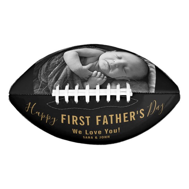Balón De Fútbol Americano Feliz Día del Primer Padre Foto moderna Nombre neg (Anverso)