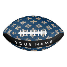 Balón De Fútbol Americano Fleur de Lis, Beige on Navy Blue, Royal, Your Name