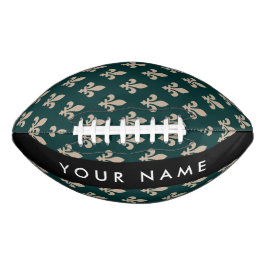 Balón De Fútbol Americano Fleur de Lis, Beige sobre Verde, Real, Tu Nombre