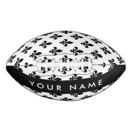 Balón De Fútbol Americano Fleur de Lis, Black on White, Black, Your Name