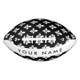 Balón De Fútbol Americano Fleur de Lis, Blanco sobre Negro, Blanco, Tu Nombr