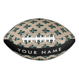 Balón De Fútbol Americano Fleur de Lis, Verde sobre Beige, Real, Tu Nombre