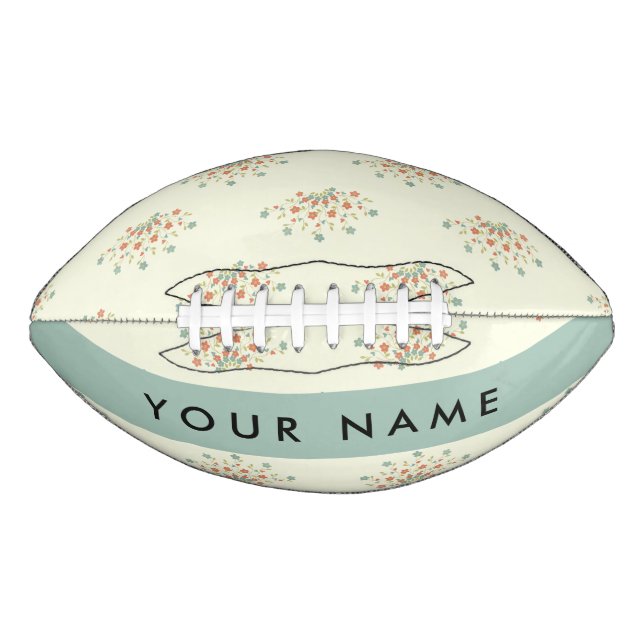 Balón De Fútbol Americano Flores azules y rojas, azul, tu nombre (Anverso)