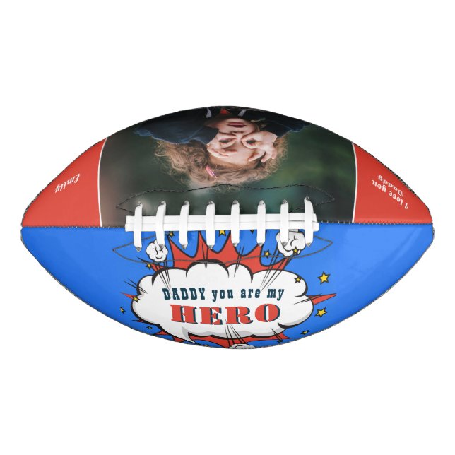 Balón De Fútbol Americano Foto del día del papá Hero Superhéroe Dad (Anverso)