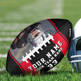 Balón De Fútbol Americano Foto del equipo del nombre del jugador rojo negro