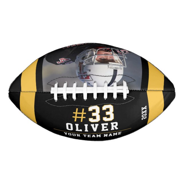Balón De Fútbol Americano Foto del equipo del nombre negro amarillo (Anverso)