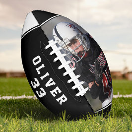 Balón De Fútbol Americano Foto del número de nombre del jugador blanco y neg