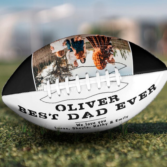 Balón De Fútbol Americano Foto familiar del Día del Mejor Padre Blanco Negro (Subido por el creador)