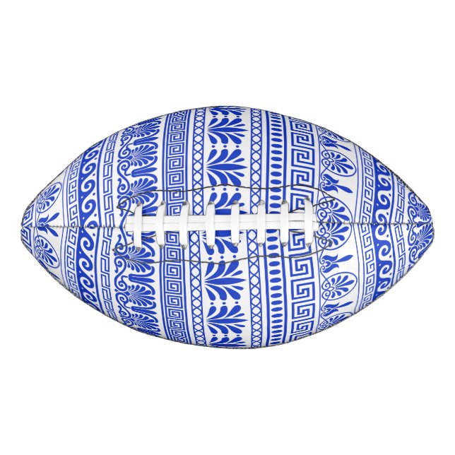Balón De Fútbol Americano Fret griego, patrón mediterráneo, azul (Anverso)