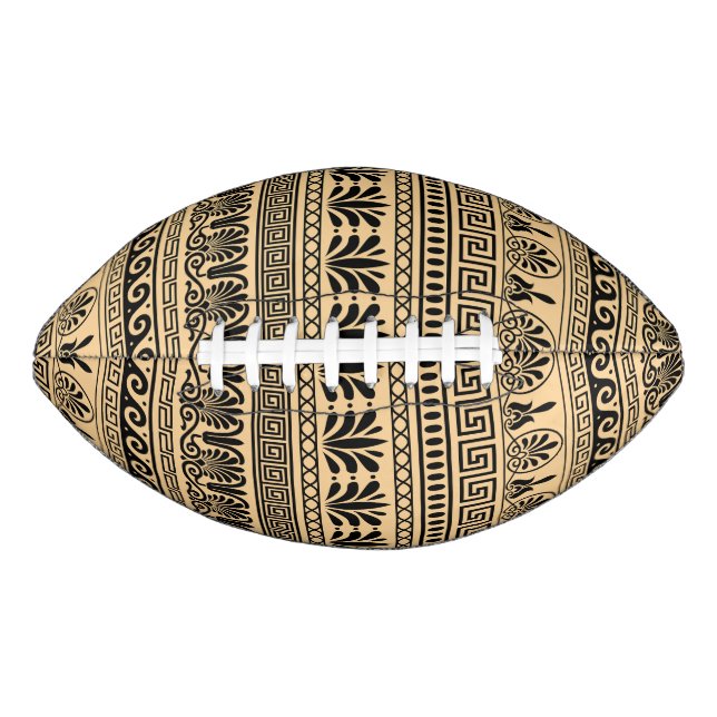 Balón De Fútbol Americano Fret griego, patrón mediterráneo, marrón (Anverso)