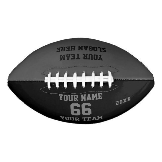 Balón De Fútbol Americano Fútbol gris negro personalizado con nombre, número (Anverso)