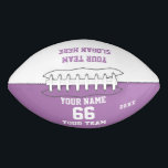 Balón De Fútbol Americano Fútbol liíaco personalizado con nombre, número, eq<br><div class="desc">Crea tu propio personalizado liliaco púrpura Fútbol con Nombre, Número, Nombre del equipo, Lema y Año. Personalice esta sencilla plantilla clásica de fútbol con su mensaje personalizado, nombre, nombre del equipo y año. Fácilmente lo personaliza para un deporte fresco. Crea tu exclusivo regalo personalizado para entrenadores, chicas, futbolistas, compañeros de...</div>