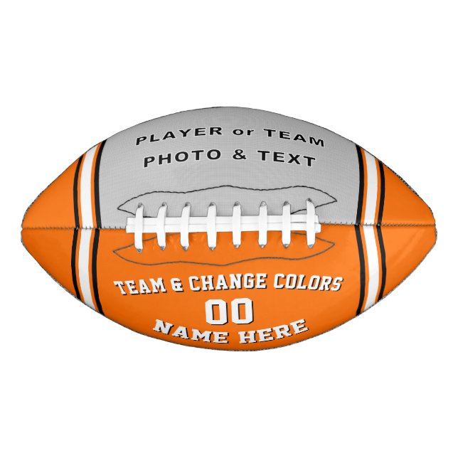 Balón De Fútbol Americano Fútbol Naranja y blanco con foto, personalizado (Anverso)