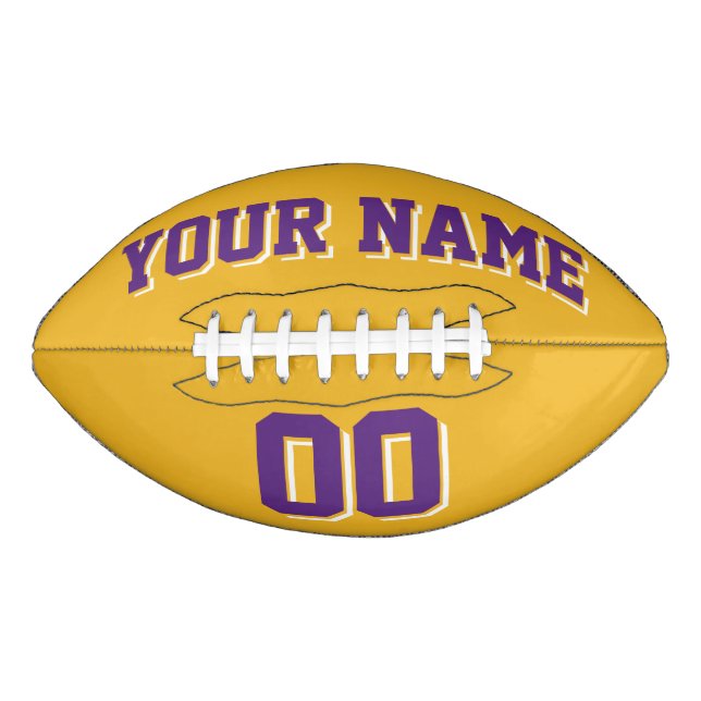 Balón De Fútbol Americano Fútbol Personalizado GOLD PURPLE Y BLANCO (Anverso)