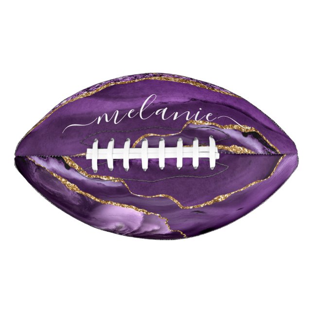 Balón De Fútbol Americano Fútbol Purpurina Purple Gold con nombre personaliz (Anverso)