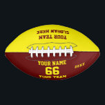 Balón De Fútbol Americano Fútbol rojo amarillo personalizado con nombre, núm<br><div class="desc">Crea tu propio personalizado amarillo rojo Fútbol con Nombre, Número, Nombre del equipo, Lema y Año. Personalice esta sencilla plantilla clásica de fútbol con su mensaje personalizado, nombre, nombre del equipo y año. Fácilmente lo personaliza para un deporte fresco. Crea tu regalo personalizado único para entrenador, cumpleaños de niño, futbolista,...</div>