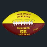 Balón De Fútbol Americano Fútbol rojo amarillo personalizado con nombre, núm<br><div class="desc">Crea tu propio personalizado amarillo rojo Fútbol con Nombre, Número, Nombre del equipo, Lema y Año. Personalice esta sencilla plantilla clásica de fútbol con su mensaje personalizado, nombre, nombre del equipo y año. Fácilmente lo personaliza para un deporte fresco. Crea tu regalo personalizado único para entrenador, cumpleaños de niño, futbolista,...</div>