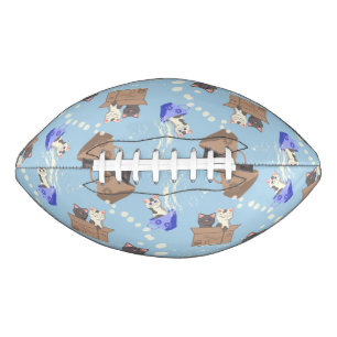 Balón De Fútbol Americano Gatos en caja y gotas de leche en azul