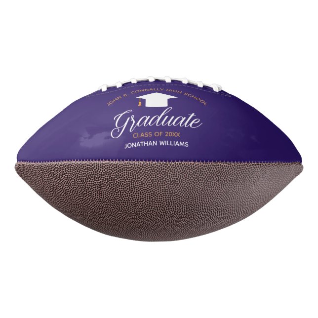 Balón De Fútbol Americano Graduación Personalizado Purple Gold 2023 Senior (Girado 270)