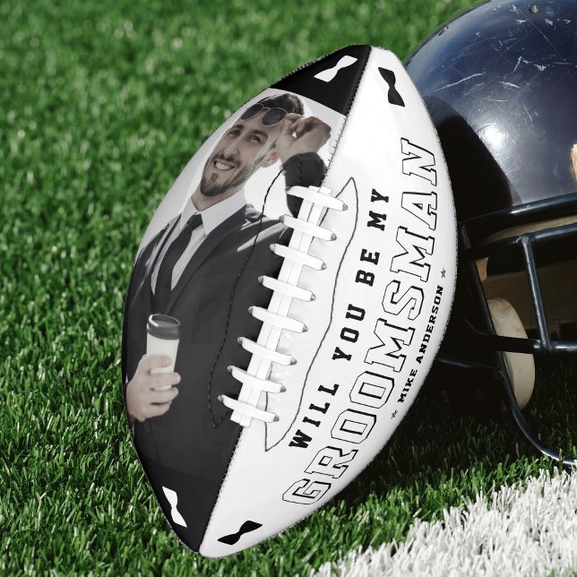 Balón De Fútbol Americano Groomsman Propuesta Bowtie Foto de foto en blanco  (Groomsman Proposal Bowtie Photo Football
)