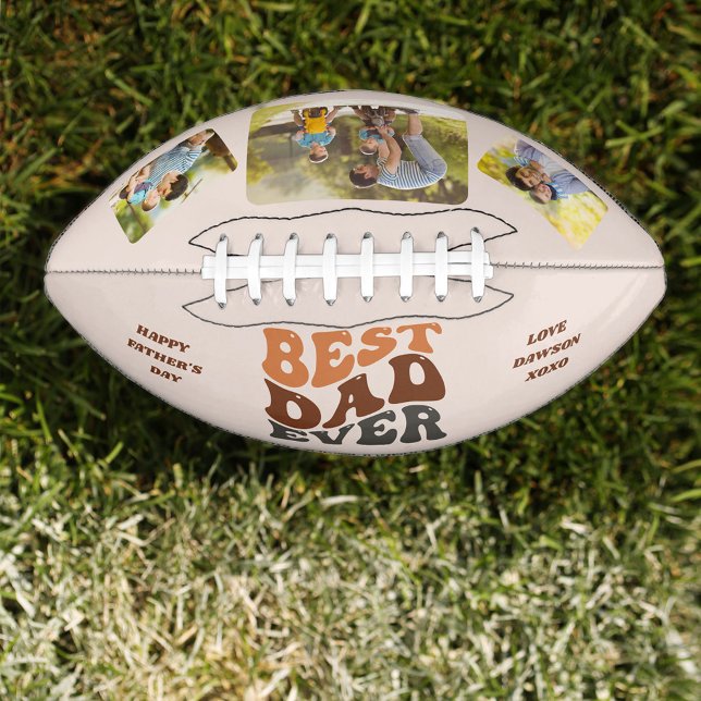 Balón De Fútbol Americano Groovy Retro Mejor Papá Nunca 3 Foto Personalizada (Subido por el creador)