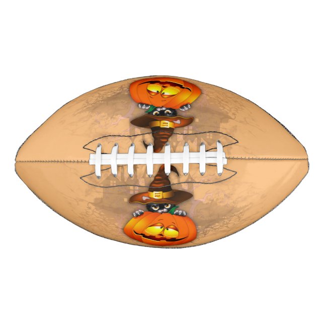 Balón De Fútbol Americano Halloween Curte Kitty Witch and Pumpkin Friend (Anverso)