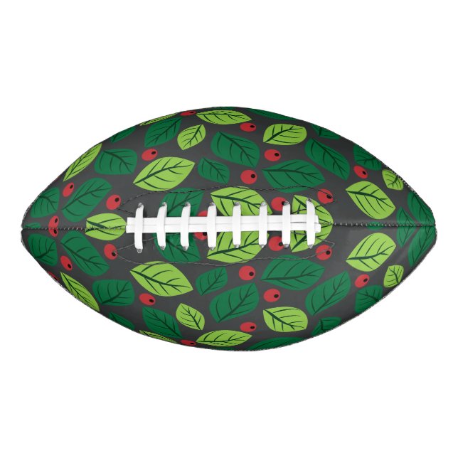 Balón De Fútbol Americano Hojas verdes, bayas rojas, patrón de hojas (Anverso)
