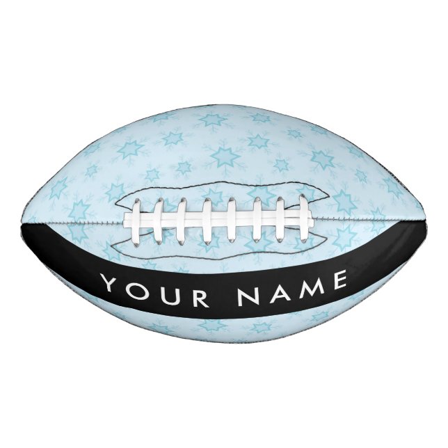 Balón De Fútbol Americano Ice Blue Snowflakes, su nombre, Personalice (Anverso)