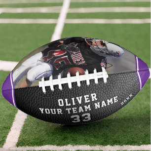 Balón De Fútbol Americano Leather Print Purple Player Name Number Team Photo