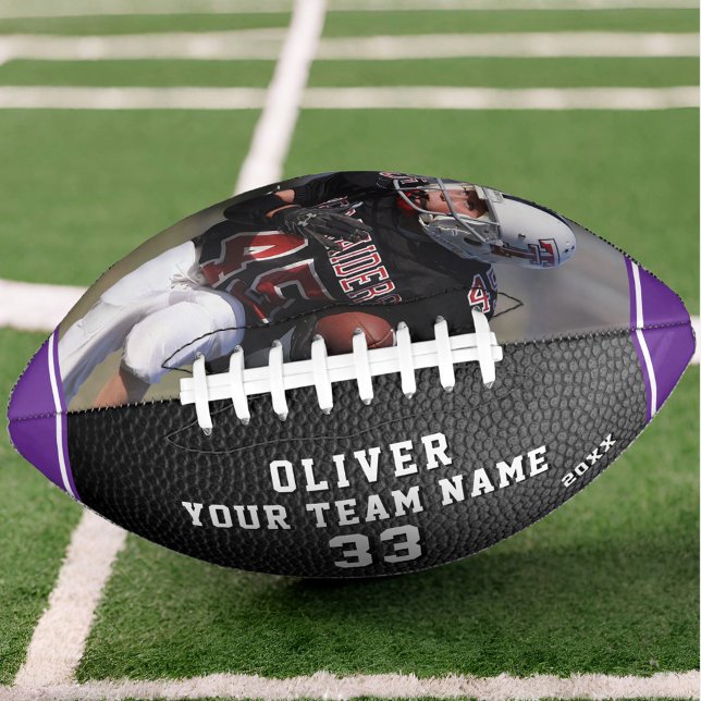 Balón De Fútbol Americano Leather Print Purple Player Name Number Team Photo (Subido por el creador)