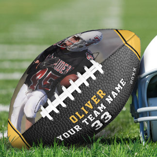 Balón De Fútbol Americano Leather Print Yellow Player Name Número de equipo