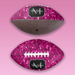 Balón De Fútbol Americano Luz rosa brillante purpurina falsa Monograma