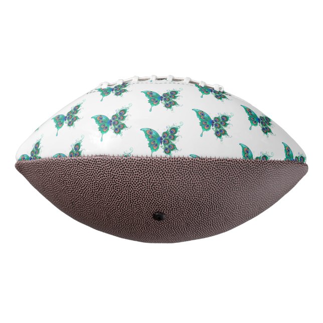 Balón De Fútbol Americano Mariposa con plumas de pavo real verde (Girado 270)