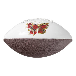 Balón De Fútbol Americano Mariposa de flor roja con rosas rojas