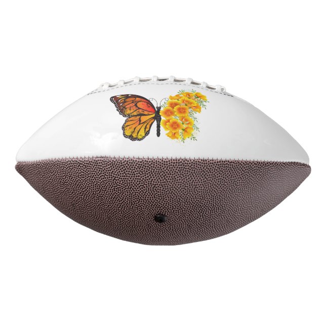 Balón De Fútbol Americano Mariposa de flores con amapola amarilla de Califor (Girado 270)