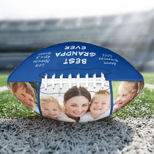 Balón De Fútbol Americano Mejor foto del abuelo nunca personalizada azul